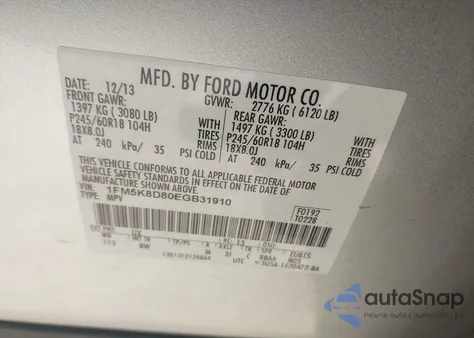 2014 Ford Explorer Xlt from USA, damaged, VIN 1FM5K8D80EGB31910